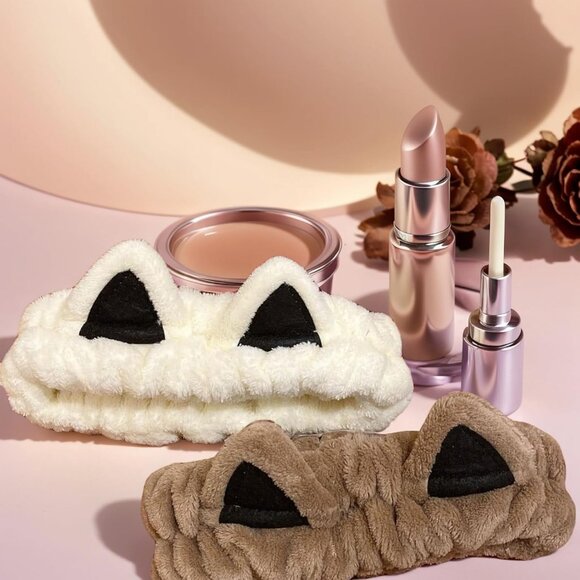 2 Pcs Cat Ears Headband Spa Headbands for Washing Face Headband Beige Khaki - Picture 8 of 9